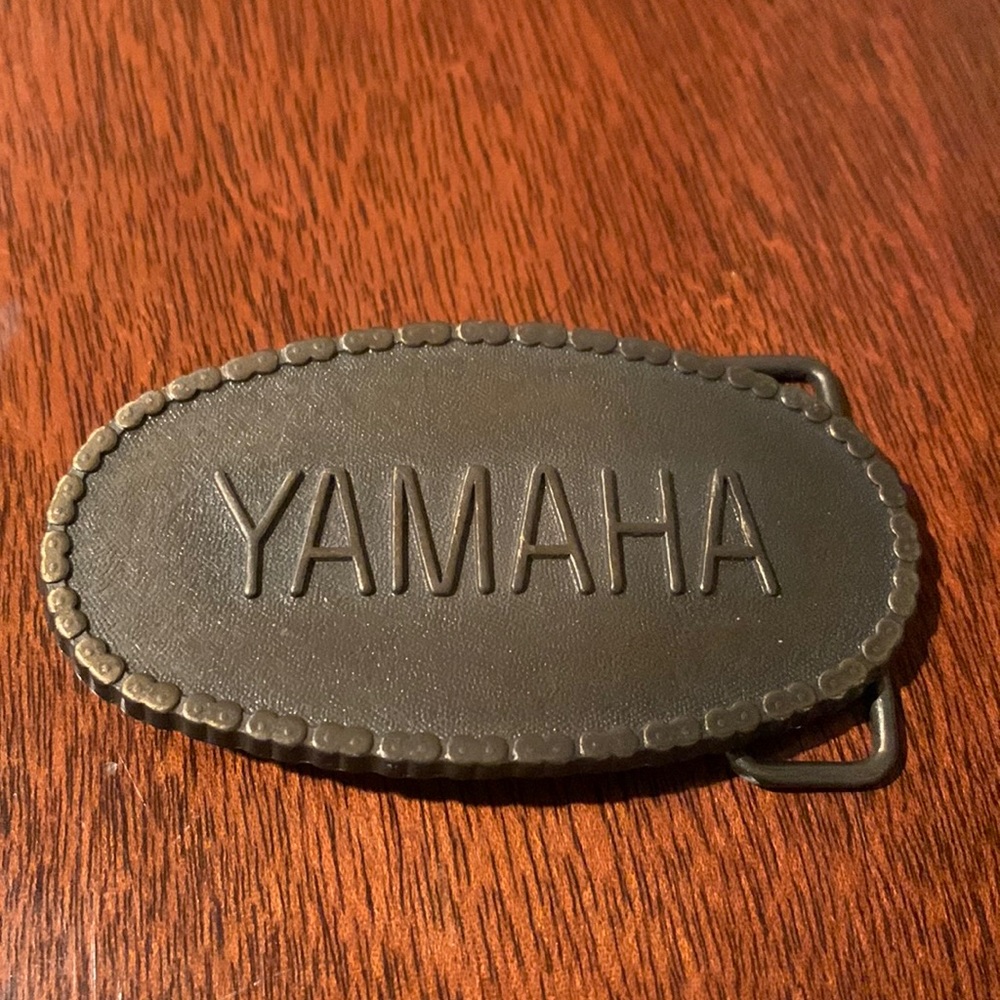 Vintage Yamaha Brass Belt Buckle Retro Biker Bike Rider Motorcycle Guitar Player